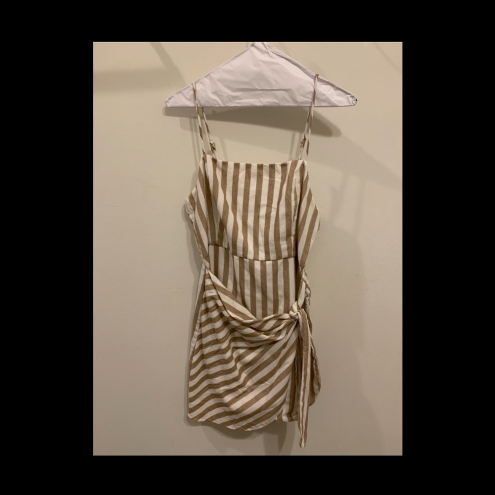 linen striped wrap dress